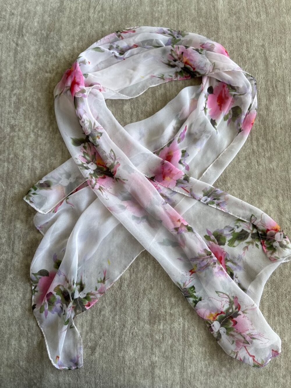 White Sheer Pink Floral Rectangle Women's Fashion Scarf